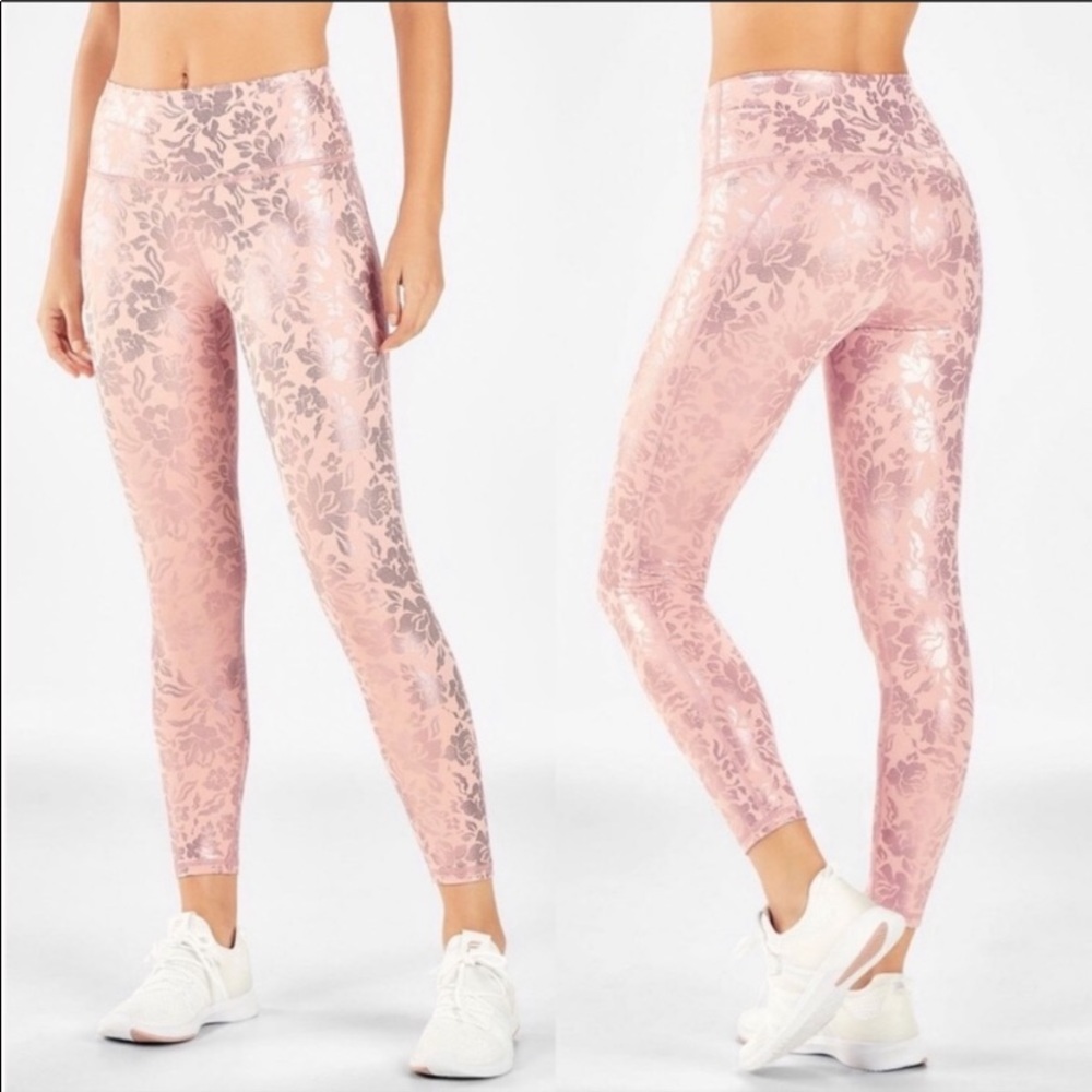 PureLux (Fabletics) Pink Floral Foil Leggings Size S